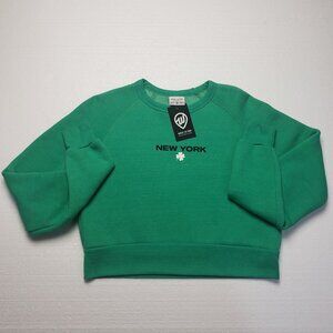 Where I'm From Women NY St Patrick's Day Micro Script LS Cropped Crewneck XS NWT